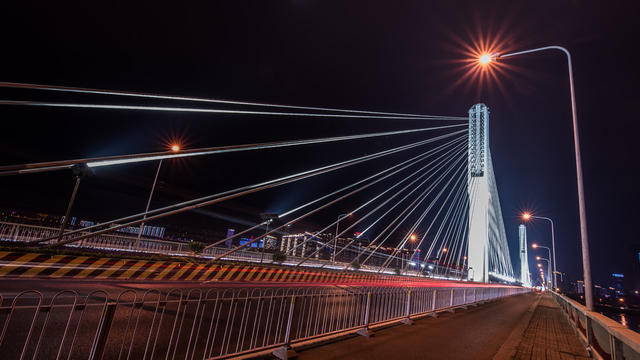 长沙夜景  银盆岭大桥 超广角