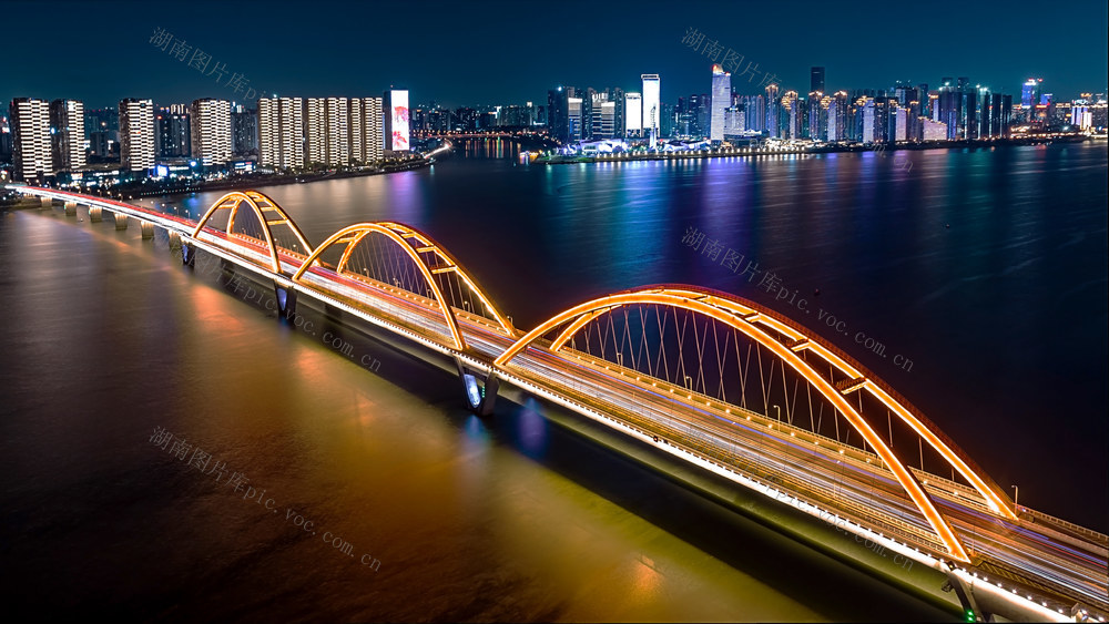 长沙夜景  交通  湘江 福元路大桥