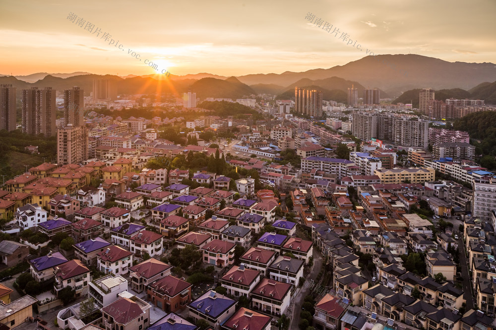 晚霞  浏阳  城市  风景  楼房