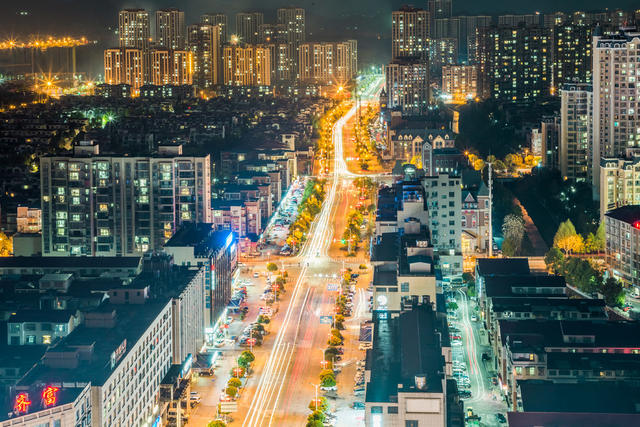 浏阳  夜景  灯光  建筑  车辆