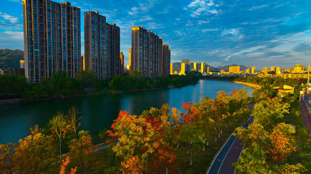 浏阳河 浏阳市  秋色  日落