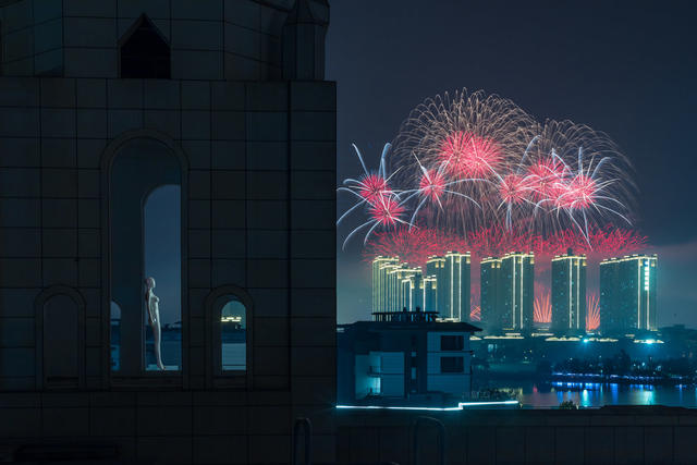 烟花  夜晚  浏阳  建筑  天空