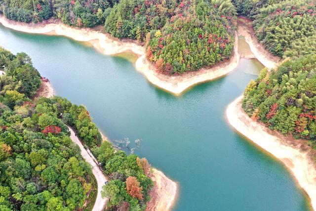 红旗  水库 生态 秋色  风景 自然
风光  旅游  画卷