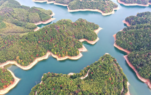 红旗  水库 生态 秋色  风景 自然
风光  旅游  画卷