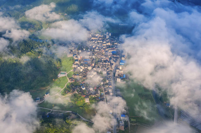 古镇 乡村 山村 晨雾 山水 风景