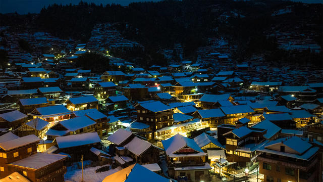 乡村夜色 梯田 民居 传统村落