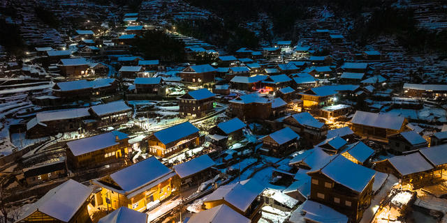 乡村夜色 梯田 民居 传统村落