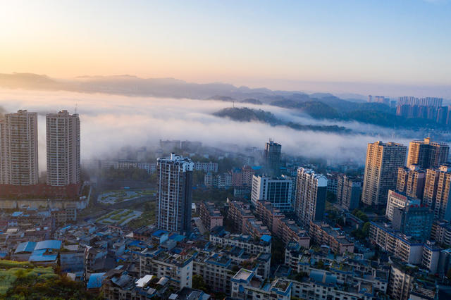 云海  城市  建筑  湘西  