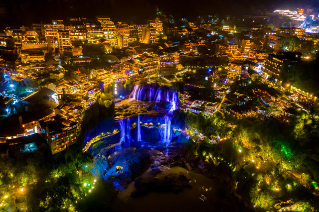 夜景  灯光  芙蓉镇  建筑 古城