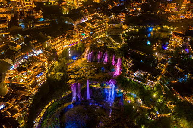 夜景  灯光  芙蓉镇  建筑 古城