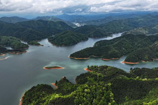湿地、生态、自然、湖、春、薄雾、青山