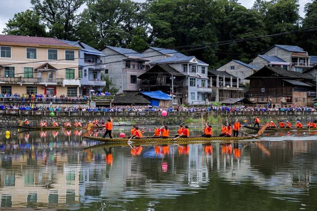 传统 龙舟 活动 吸引 众多 游客 村民 观看 共度 节日 