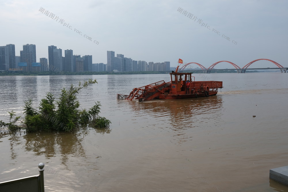 清理，江面，垃圾，湘江