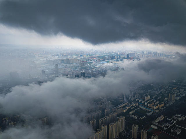 航拍 城市 天气 暴雨 强降水 长沙县 