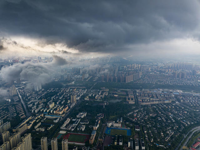 航拍 城市 天气 暴雨 强降水 长沙县 