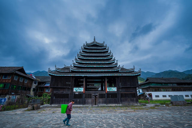 建筑 鼓楼 马田鼓楼 侗寨 农村 山村 乡村 天空 背景 保护文物 侗族 