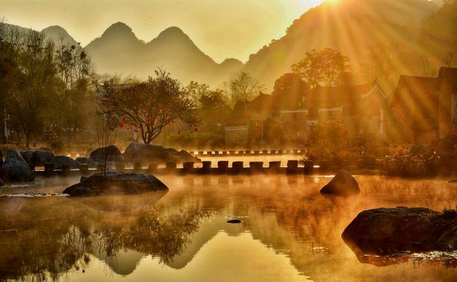 勾蓝瑶寨、水墨、云雾缭绕、日出、风光