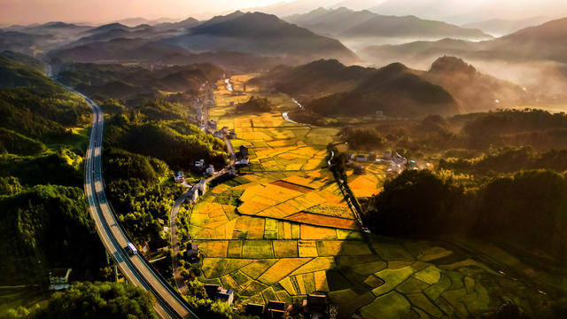 初秋 晨曦 田园 村庄 丰收 美景