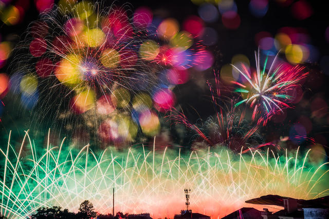 烟花  礼花弹  天空剧院  夜晚  球场