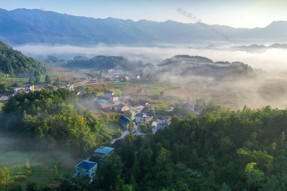 湖南，龙山，乡村，晨雾，曙光，生态，人居环境