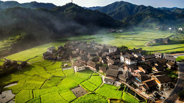 侗乡 稻田 公路 青山 民居 美景