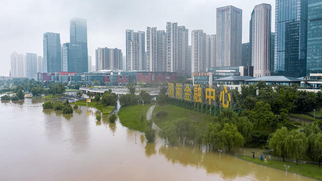 长沙湘江水位上涨航拍 长沙 湘江 北辰三角洲 长沙涨水 湘江