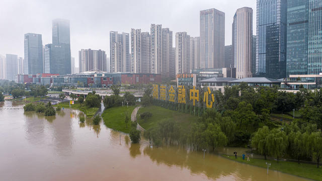 长沙湘江水位上涨航拍 长沙 湘江 北辰三角洲 长沙涨水 湘江