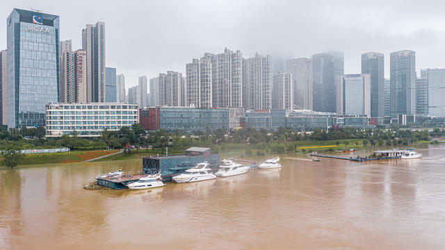 长沙湘江水位上涨航拍 长沙 湘江 北辰三角洲 长沙涨水 湘江