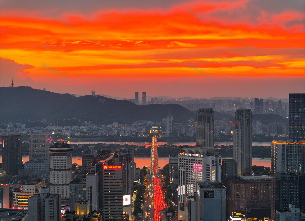 五一商圈 湘江 橘子洲 网红长沙 城市夜景 网红 晚霞 红霞