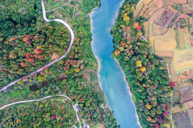 湖南，湘西，初冬，景色，层林，河水，山村，风景