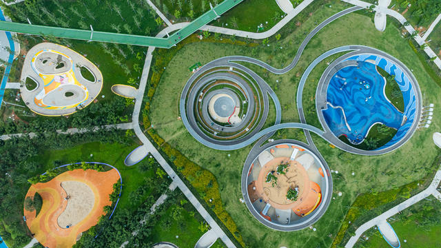 长沙 望城区 大泽湖近自然湿地公园  儿童乐园  航拍