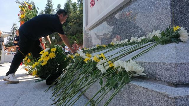 缅怀 纪念 先烈 抗日 历史  纪念碑 菊花