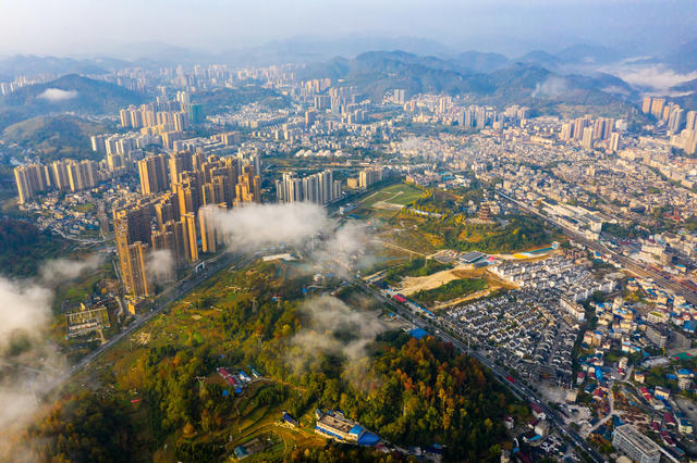 城市  高楼  朝阳  云雾  湘西  山林 