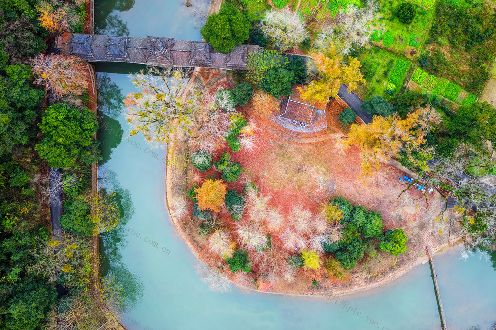 山水 乡村 冬日 彩林 田园