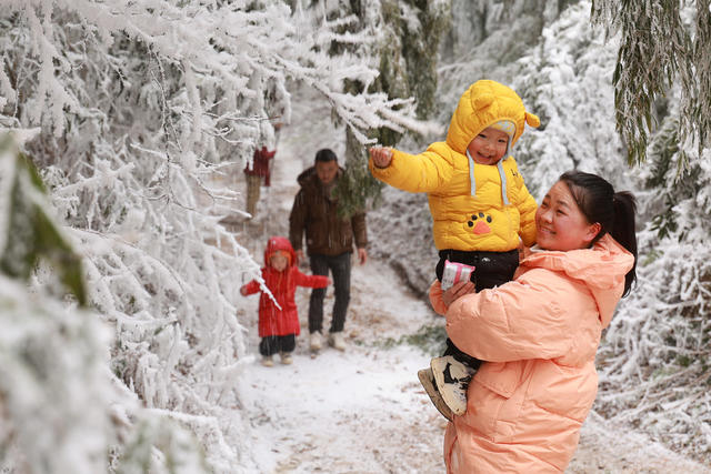 游客 雪 冰雪 群山 云雾