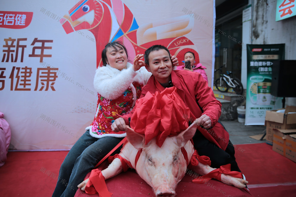 湖南桂东 年猪 披红纳福 马年 年味 