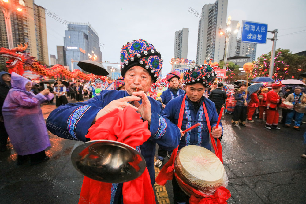 湖南，龙山，传统，展演，迎接，元宵节