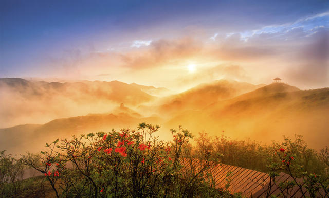 日落 山峰 户外