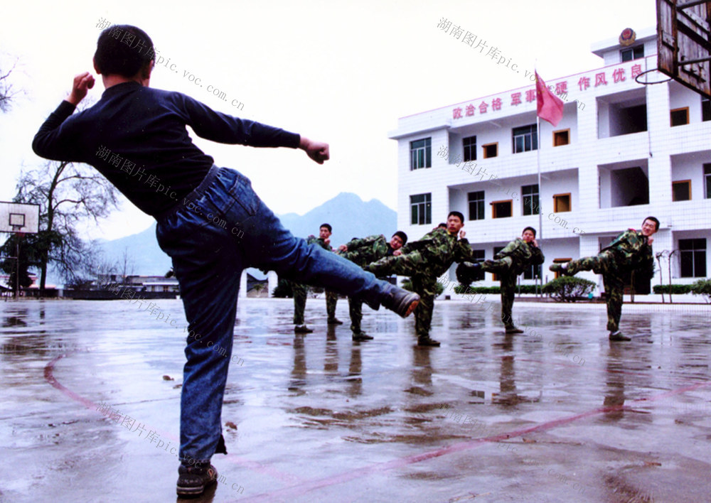  Children's student in military uniform of the Armed Police Squadron of Huayuan County