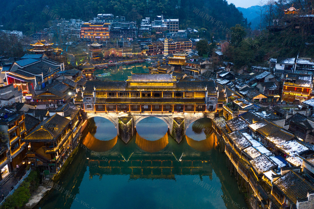 凤凰古城 凤凰县 夜景 沱江 航拍 湘西