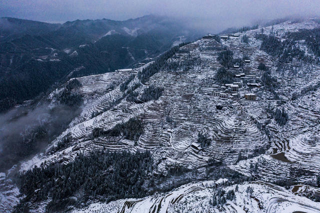 农村 旅游 梯田 冰雪 云雾
