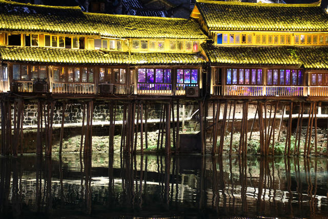 凤凰古城 凤凰县 夜景 沱江 航拍 湘西