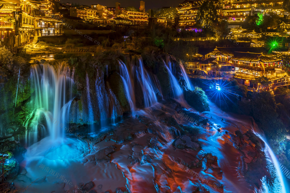 芙蓉镇 瀑布 旅游 夜景 古镇