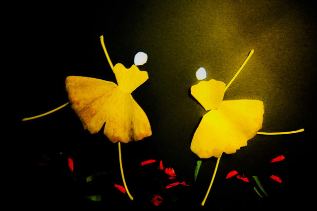 银杏叶  创意  图案  跳舞  女孩