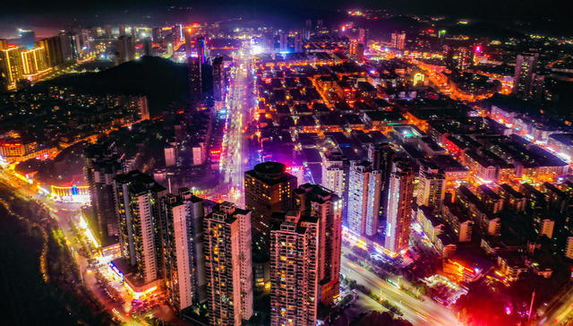 房屋  城市  建筑  蓝天下  夜景  怀化  