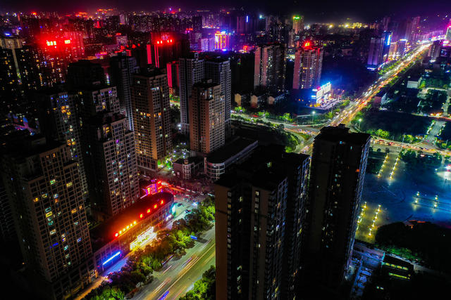 房屋  城市  建筑  蓝天下  夜景  怀化  