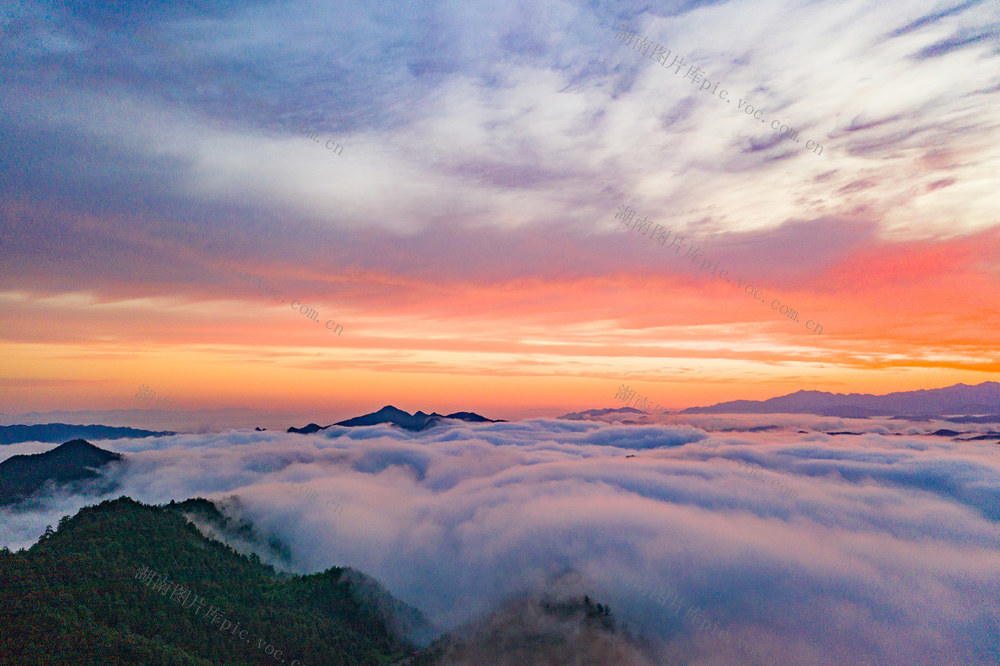 朝霞 日出  云雾  绿水青山  怀化溆浦