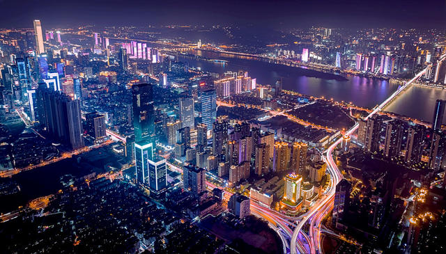 长沙夜景  波隆立交桥  车轨