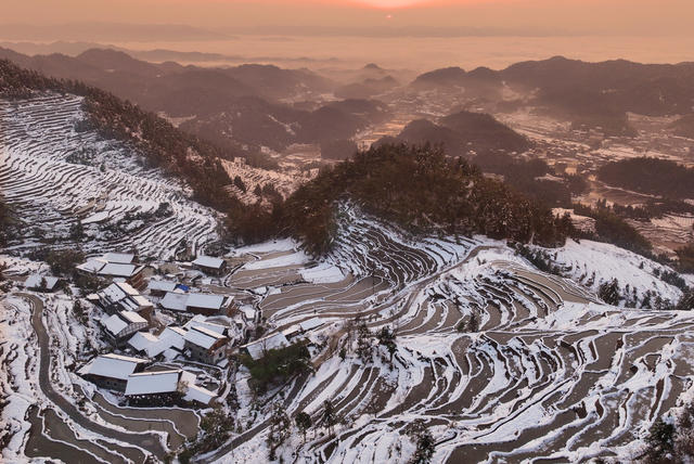 梯田 雪后 雪景