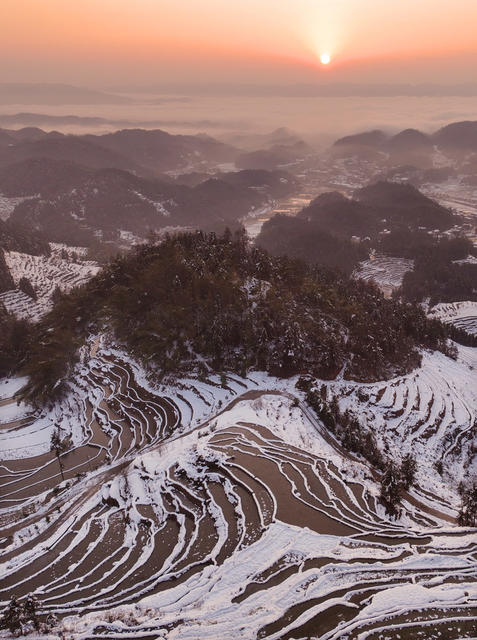 梯田 雪后 雪景